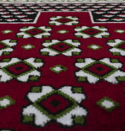 Modefa Prayer Rug Wide 4 Person Masjid Islamic Prayer Rug - Red & Green