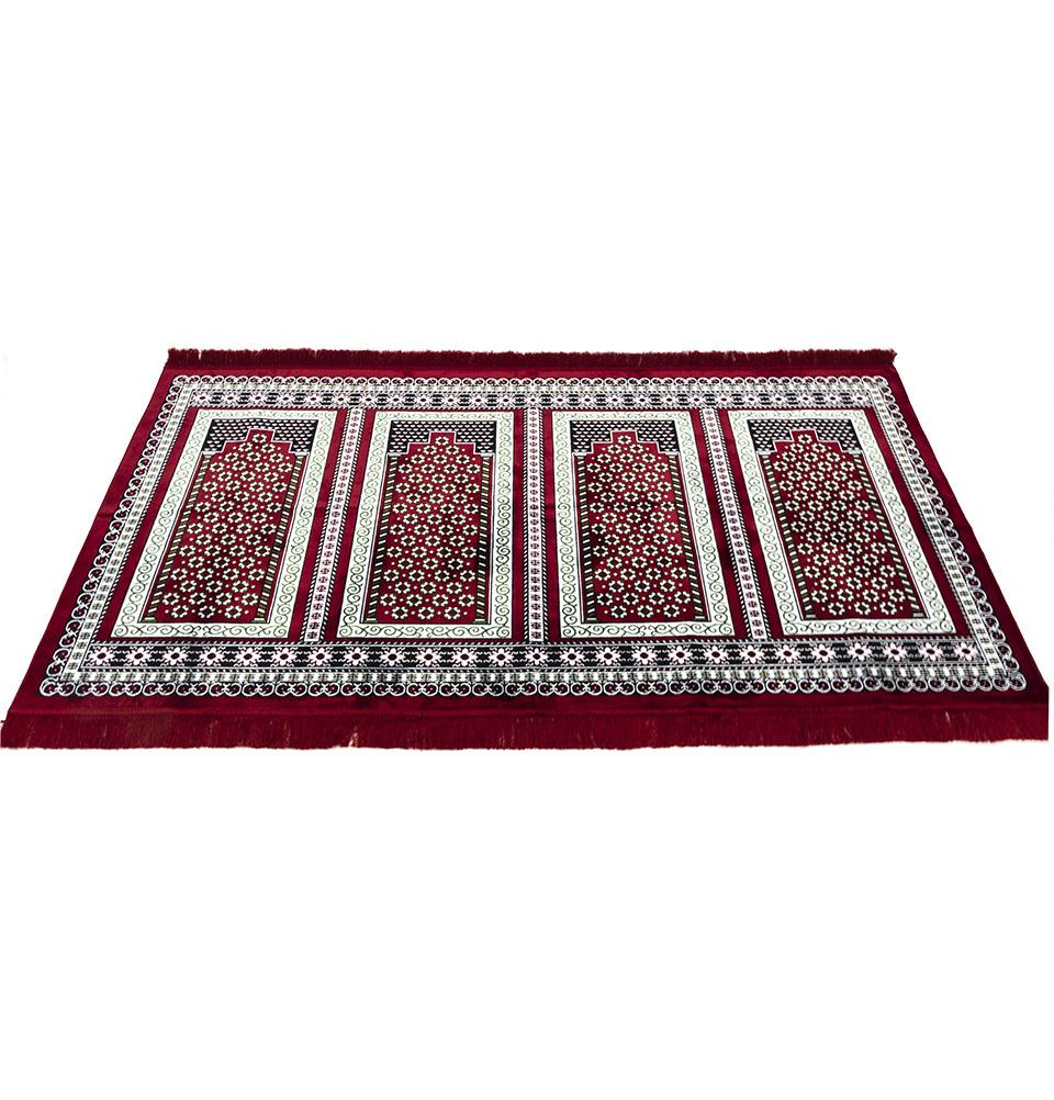 Modefa Prayer Rug Wide 4 Person Masjid Islamic Prayer Rug - Red & Green
