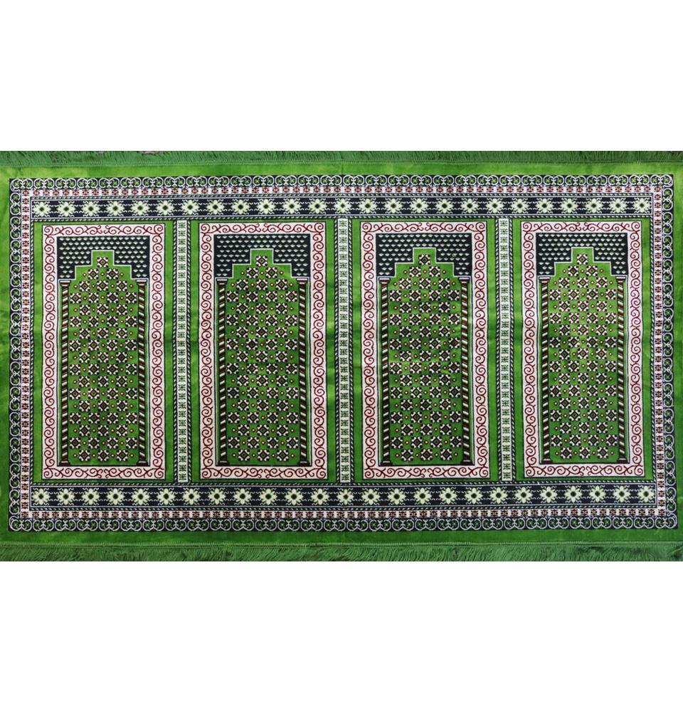 Wide 4 Person Masjid Prayer Rug - Green/Red #2