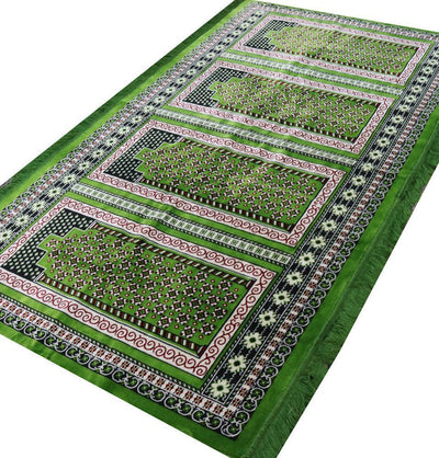 Wide 4 Person Masjid Prayer Rug - Green/Red #2
