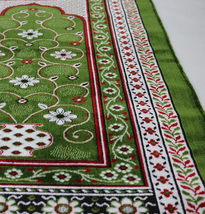 Wide 5 Person Masjid Islamic Prayer Rug - Floral Green & Red