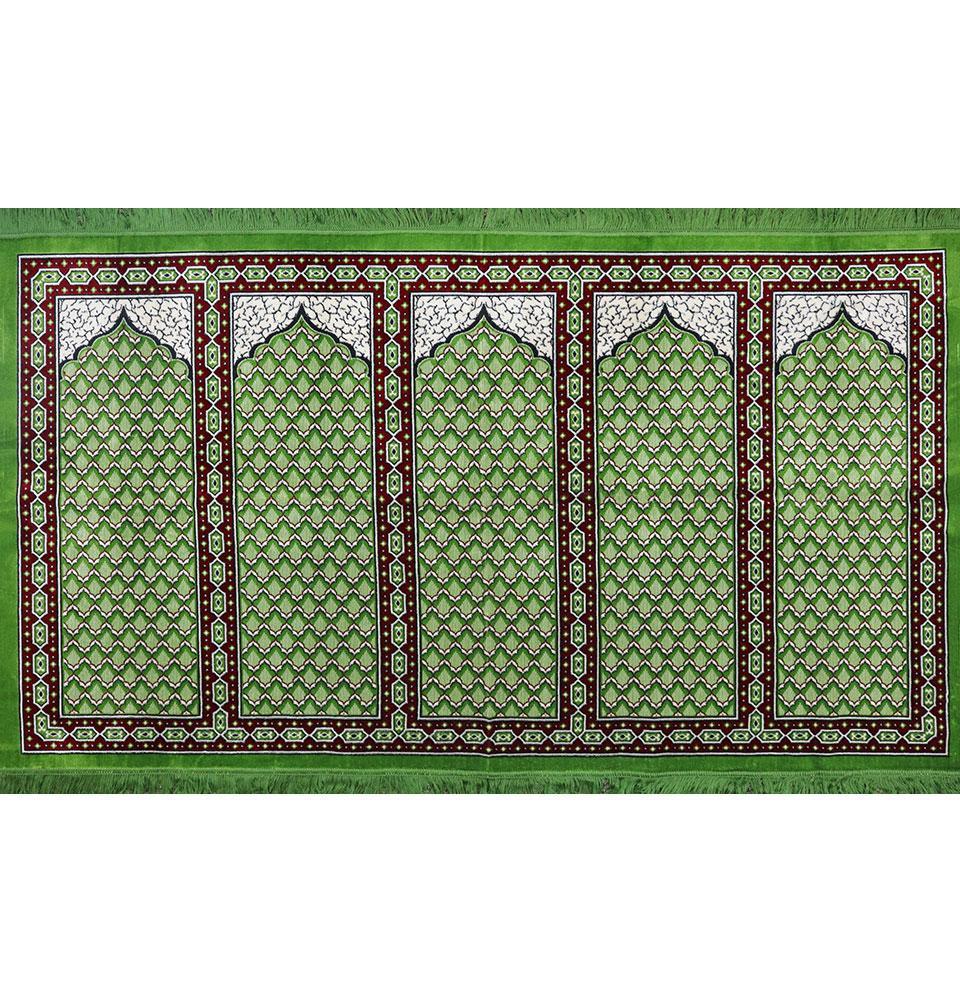 Wide 5 Person Masjid Islamic Prayer Rug - Geometric Lattice Green