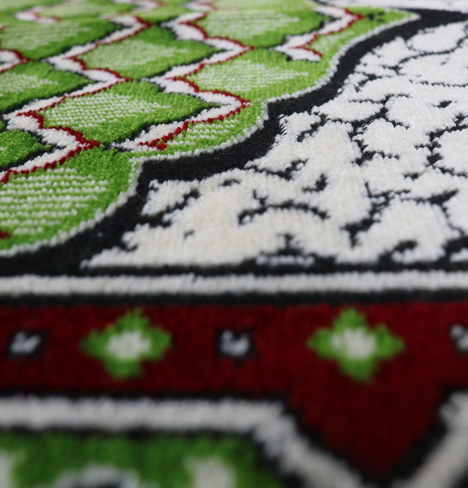 Wide 5 Person Masjid Islamic Prayer Rug - Geometric Lattice Green