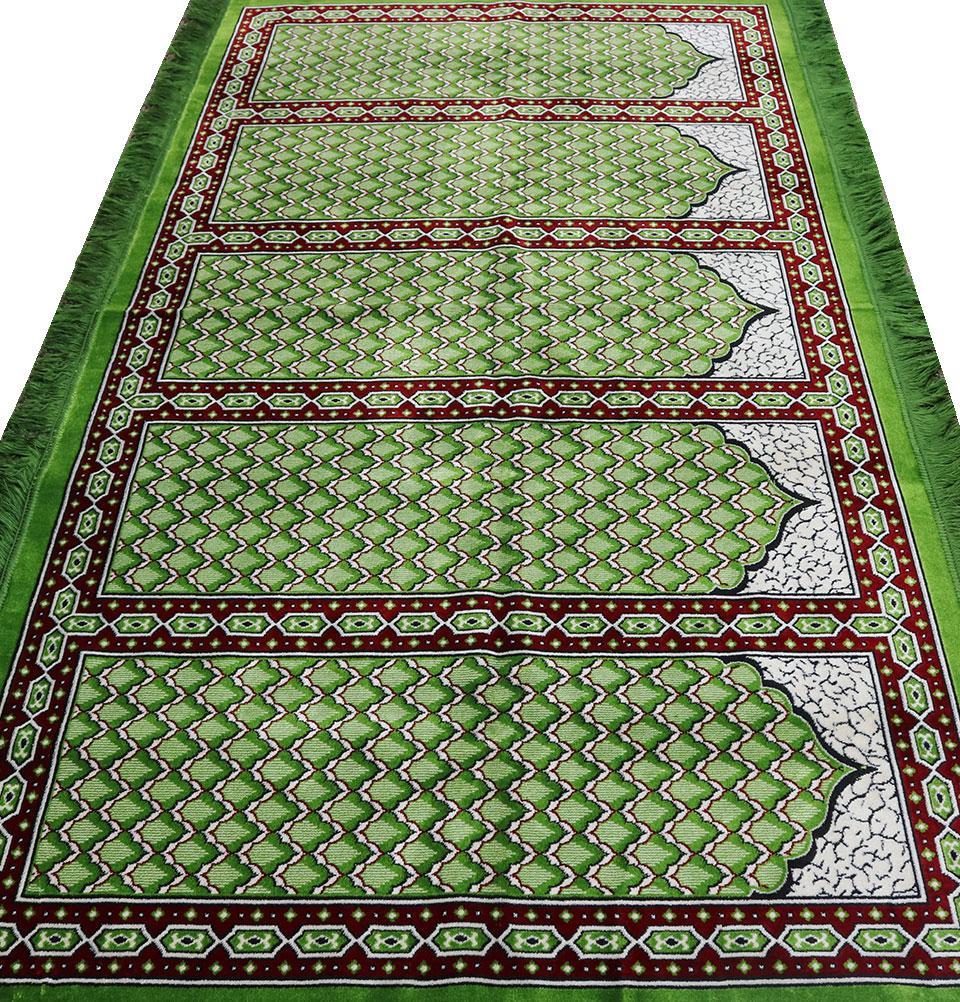 Wide 5 Person Masjid Islamic Prayer Rug - Geometric Lattice Green