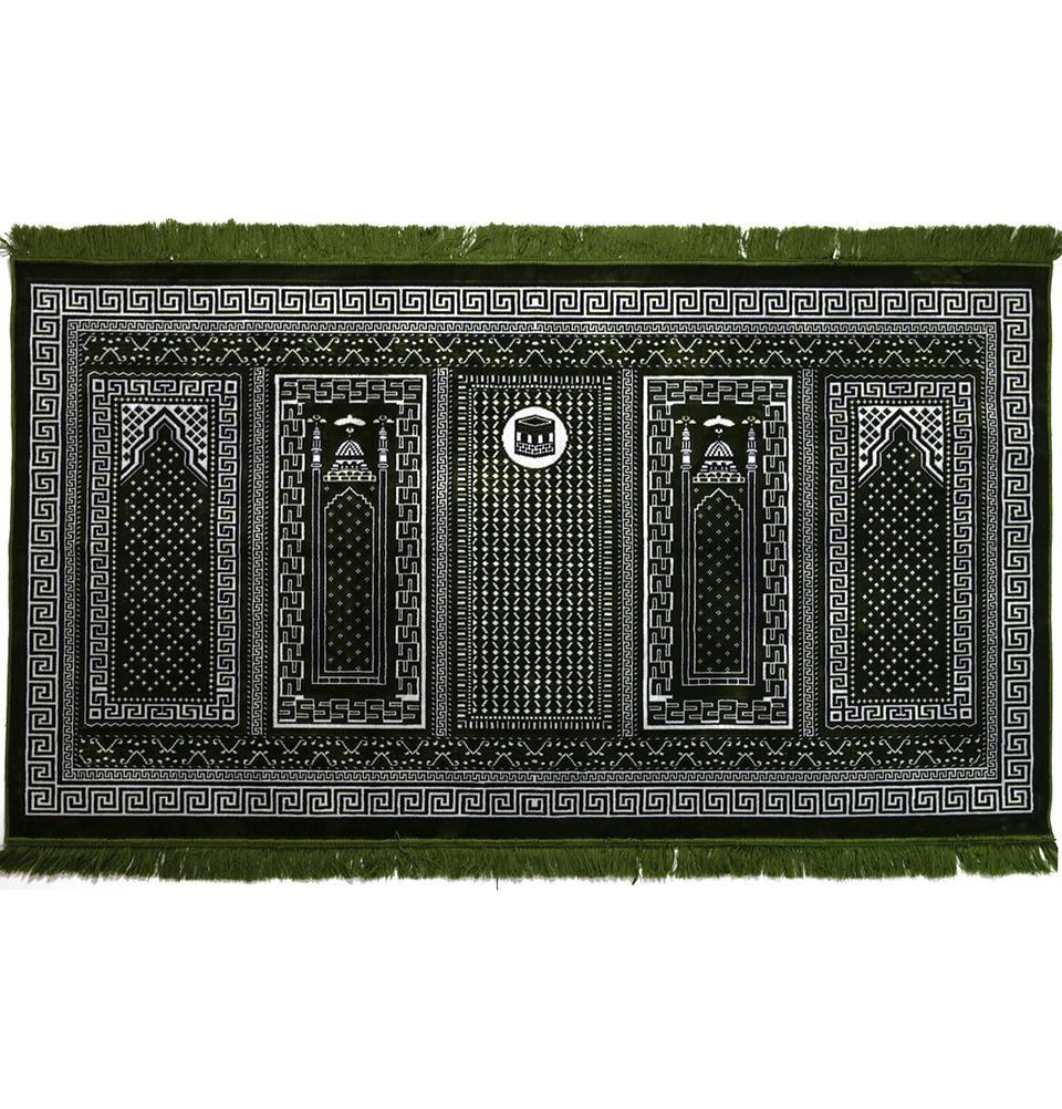 Modefa Prayer Rug Wide 5 Person Masjid Islamic Prayer Rug - Kaba Mosque Dark Green