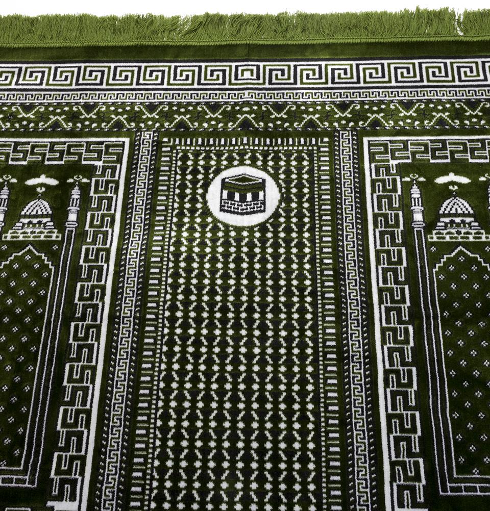 Modefa Prayer Rug Wide 5 Person Masjid Islamic Prayer Rug - Kaba Mosque Dark Green