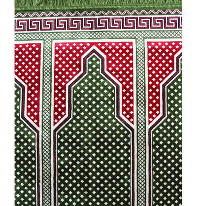 Wide 5 Person Masjid Islamic Prayer Rug - Green/Red