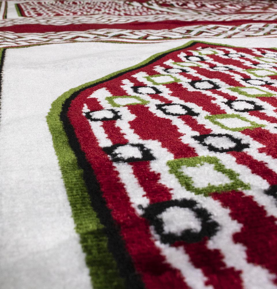 Wide 8 Person Masjid Islamic Prayer Rug - Red #2