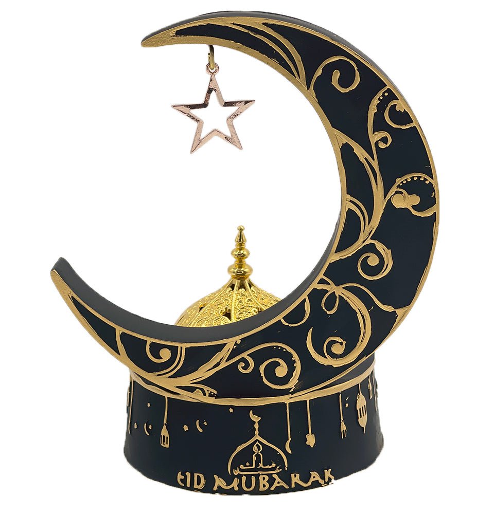 Modefa Ramadan &amp; Eid Party Black Islamic Holiday Decor | Eid Mubarak Crescent Moon Oud Incense Burner - Black