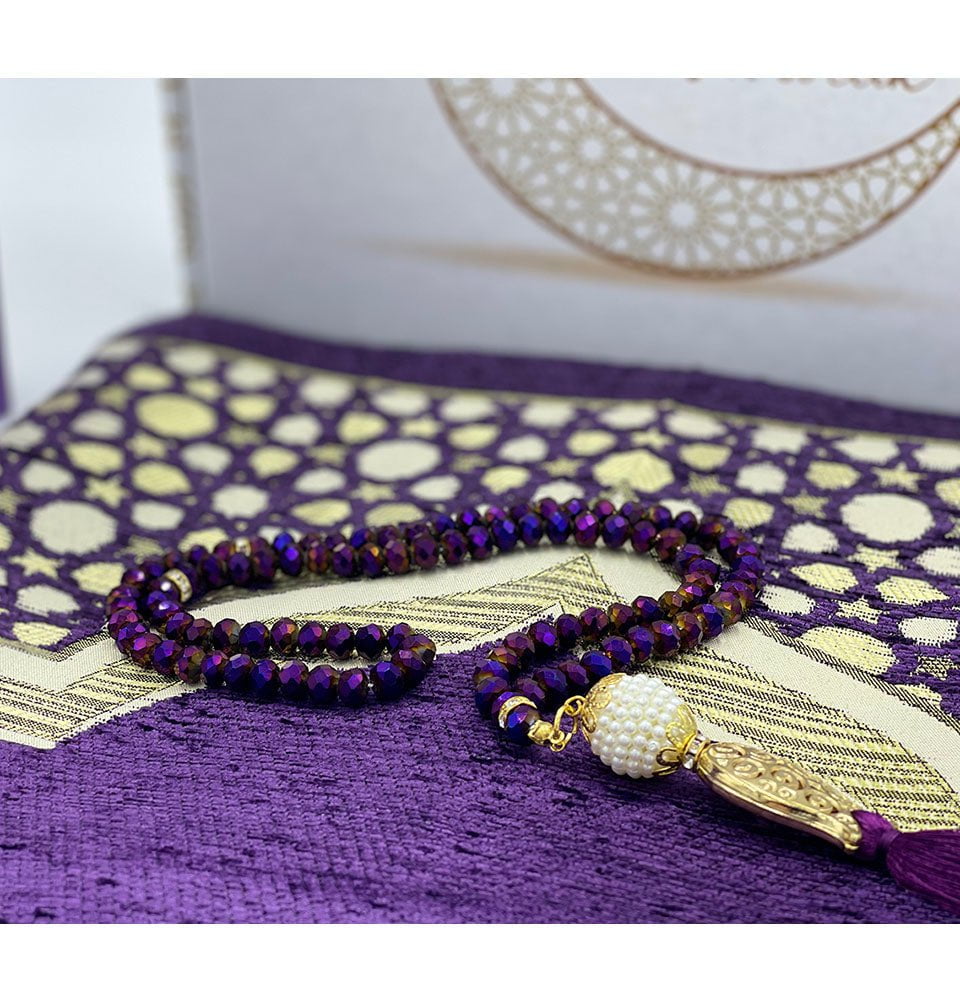 Modefa Ramadan &amp; Eid Party Purple Eid Mubarak Gift Box Set - Prayer Mat, Quran & Tesbih - Purple