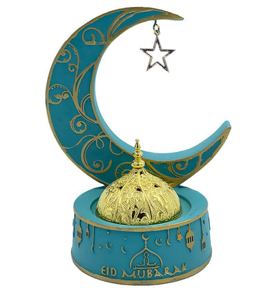 Modefa Ramadan &amp; Eid Party Turquoise Islamic Holiday Decor | Eid Mubarak Crescent Moon Oud Incense Burner - Turquoise