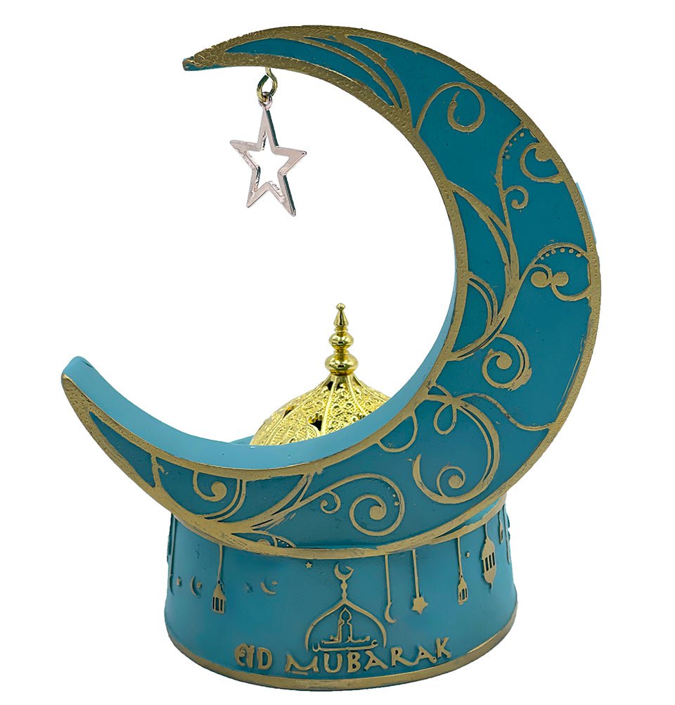 Modefa Ramadan &amp; Eid Party Turquoise Islamic Holiday Decor | Eid Mubarak Crescent Moon Oud Incense Burner - Turquoise