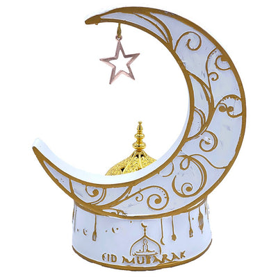 Modefa Ramadan &amp; Eid Party White Islamic Holiday Decor | Eid Mubarak Crescent Moon Oud Incense Burner - White