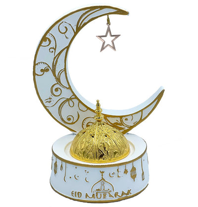 Modefa Ramadan &amp; Eid Party White Islamic Holiday Decor | Eid Mubarak Crescent Moon Oud Incense Burner - White