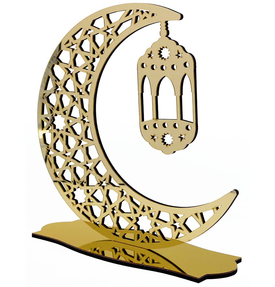Modefa Ramadan & Eid Party Crescent Moon and Lantern | Ramadan & Eid Table Decor - Gold