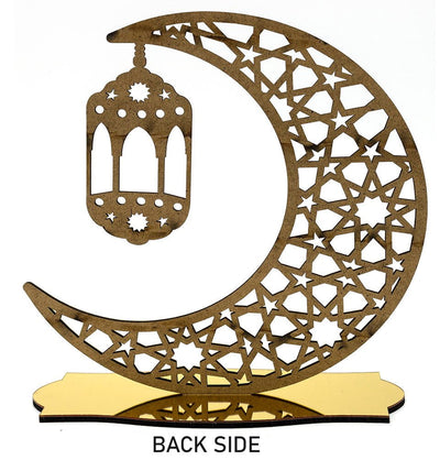 Modefa Ramadan & Eid Party Crescent Moon and Lantern | Ramadan & Eid Table Decor - Gold