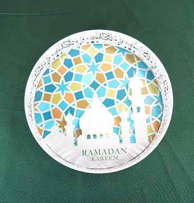 Modefa Ramadan & Eid Party Decorative Round Serving Tray - Ramadan Kareem - White