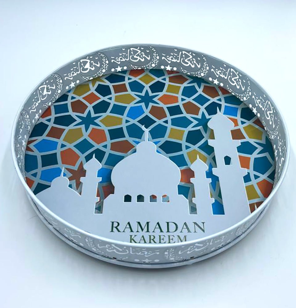 Modefa Ramadan & Eid Party Decorative Round Serving Tray - Ramadan Kareem - White