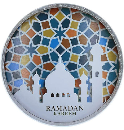 Modefa Ramadan & Eid Party Decorative Round Serving Tray - Ramadan Kareem - White