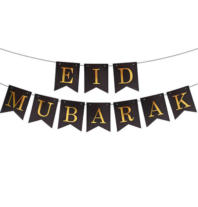 Modefa Ramadan & Eid Party Eid Mubarak Banner - Black & Gold