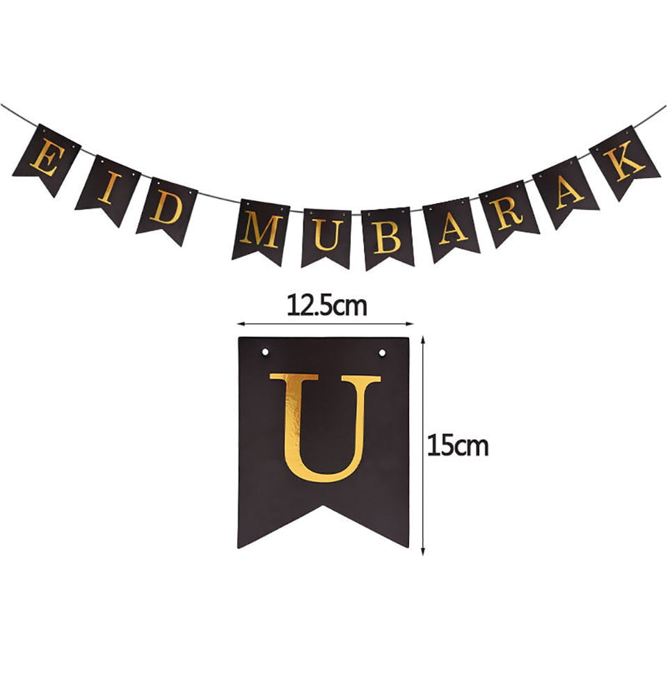 Modefa Ramadan & Eid Party Eid Mubarak Banner - Black & Gold