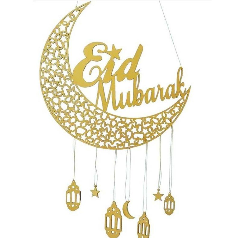 Modefa Ramadan & Eid Party Eid Mubarak Crescent Moon Wooden Wall Hanging