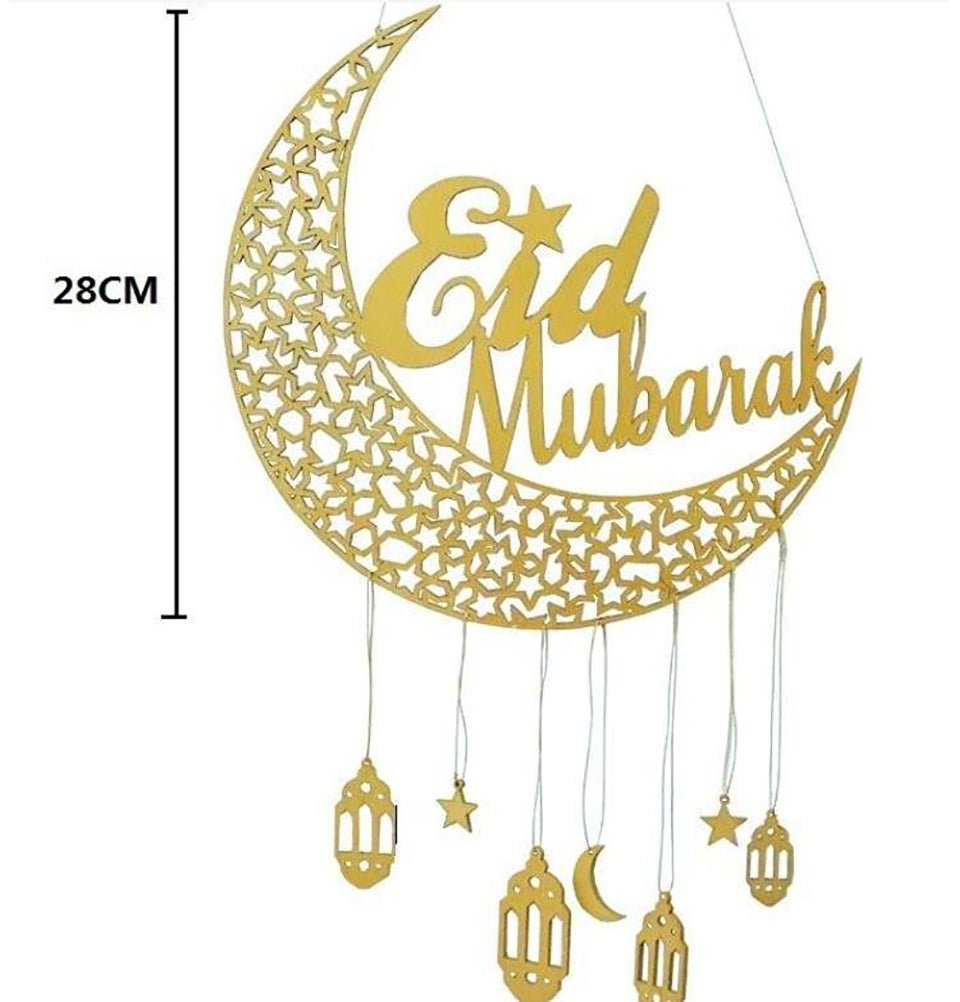 Modefa Ramadan & Eid Party Eid Mubarak Crescent Moon Wooden Wall Hanging