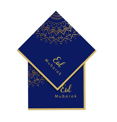Modefa Ramadan & Eid Party Eid Mubarak Disposable Paper Napkins Blue & Gold - Set of 16