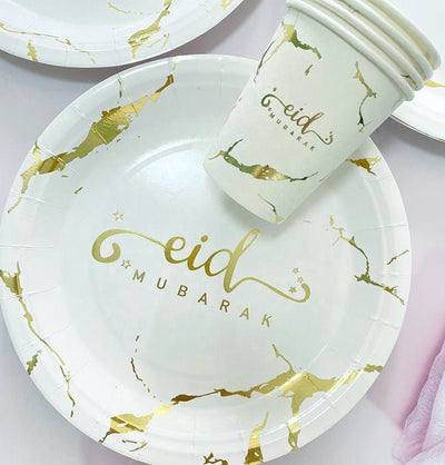 Modefa Ramadan & Eid Party Eid Mubarak Disposable Plates, Cups, Napkins Set of 10