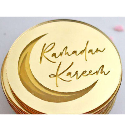 Modefa Ramadan & Eid Party Gold / 1pc Islamic Holiday Decor | Acrylic Round Cupcake Toppers Ramadan Kareem