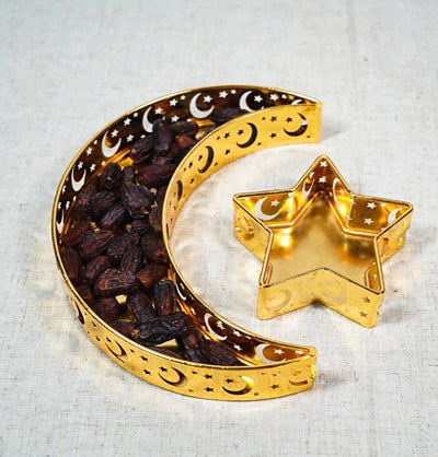 Modefa Ramadan & Eid Party Gold Decorative Ramadan Serving Tray - Crescent Moon & Star