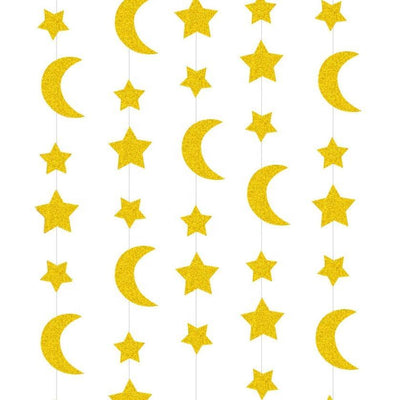 Modefa Ramadan & Eid Party Gold Ramadan Garland Streamer - Crescent Moon & Stars