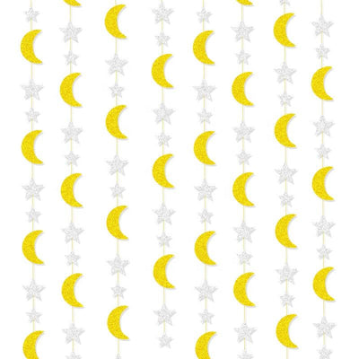Modefa Ramadan & Eid Party Gold & White Ramadan Garland Streamer - Crescent Moon & Stars
