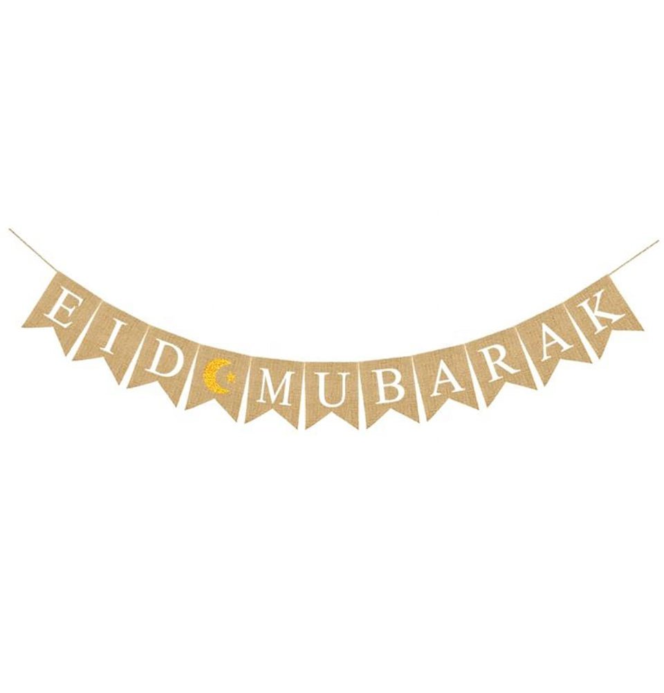 Modefa Ramadan & Eid Party Islamic Holiday Decor | Burlap Bunting Banner Eid Mubarak