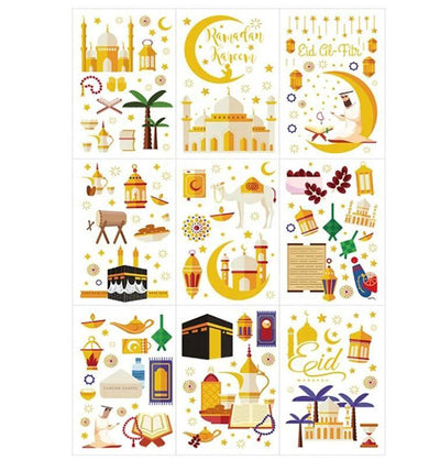 Modefa Ramadan & Eid Party Islamic Holiday Decor | Ramadan & Eid Window Clings - 9 Sheets