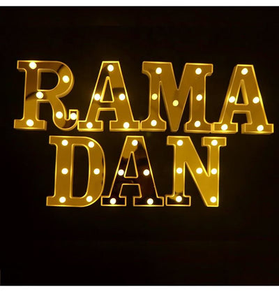 Modefa Ramadan & Eid Party Islamic Holiday Decor | Ramadan Marquee LED Letter Lights - Gold