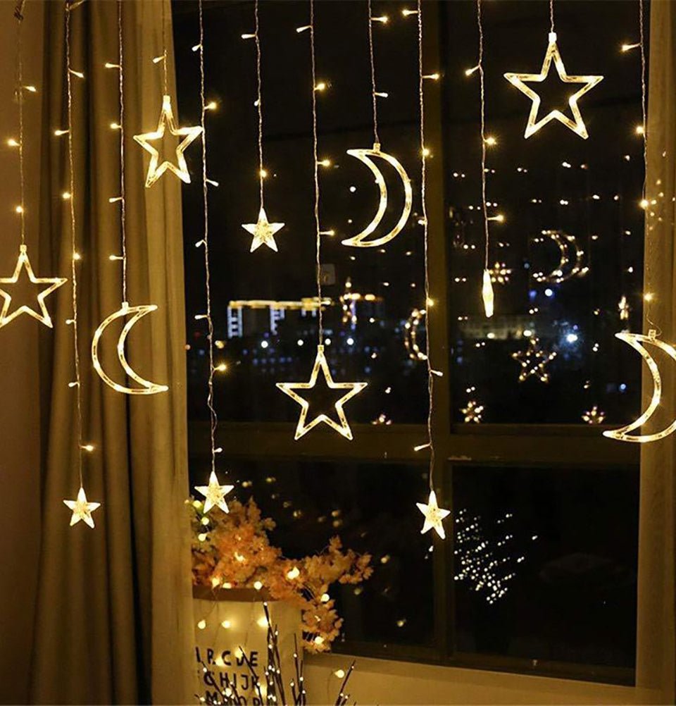 Modefa Ramadan & Eid Party Islamic Holiday Decor | Ramadan Moon & Star LED Curtain Lights