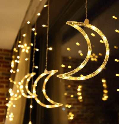 Modefa Ramadan & Eid Party Islamic Holiday Decor | Ramadan Moon & Star LED Curtain Lights