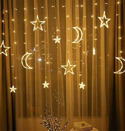 Modefa Ramadan & Eid Party Islamic Holiday Decor | Ramadan Moon & Star LED Curtain Lights