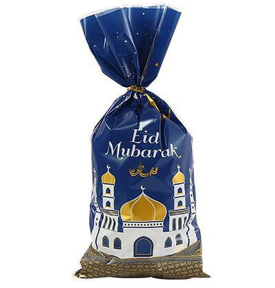 Modefa Ramadan & Eid Party Party Favor Bags - Eid Mubarak Blue & Gold - Set of 10