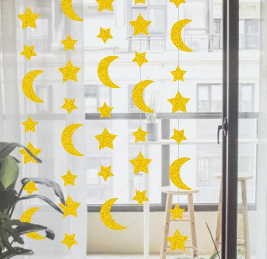 Modefa Ramadan & Eid Party Ramadan Garland Streamer - Crescent Moon & Stars