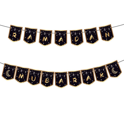 Modefa Ramadan & Eid Party Ramadan Mubarak Banner - Black & Gold