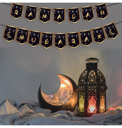 Modefa Ramadan & Eid Party Ramadan Mubarak Banner - Black & Gold