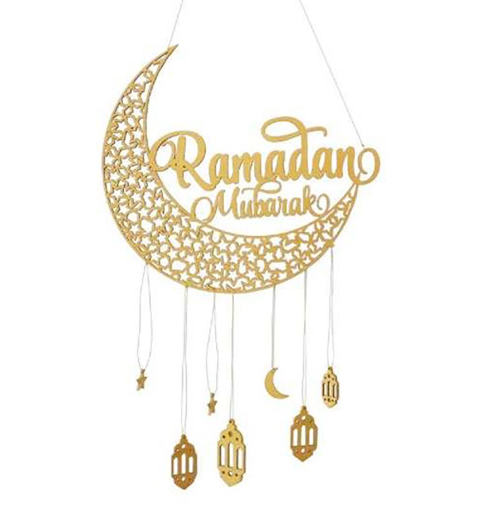 Modefa Ramadan & Eid Party Ramadan Mubarak Crescent Moon Wooden Wall Hanging