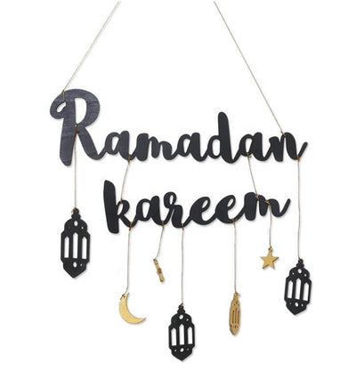 Modefa Ramadan & Eid Party Ramadan Mubarak Wooden Wall Hanging - Black