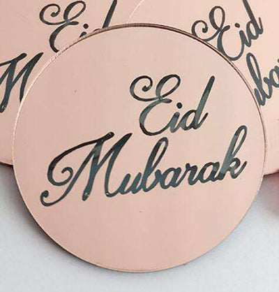 Modefa Ramadan & Eid Party Rose Gold / 1 pc Islamic Holiday Decor | Acrylic Round Cupcake Toppers Eid Mubarak