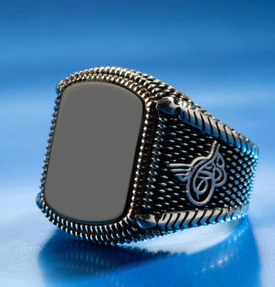 Men's Silver Turkish Ring Black Onyx with Tughra