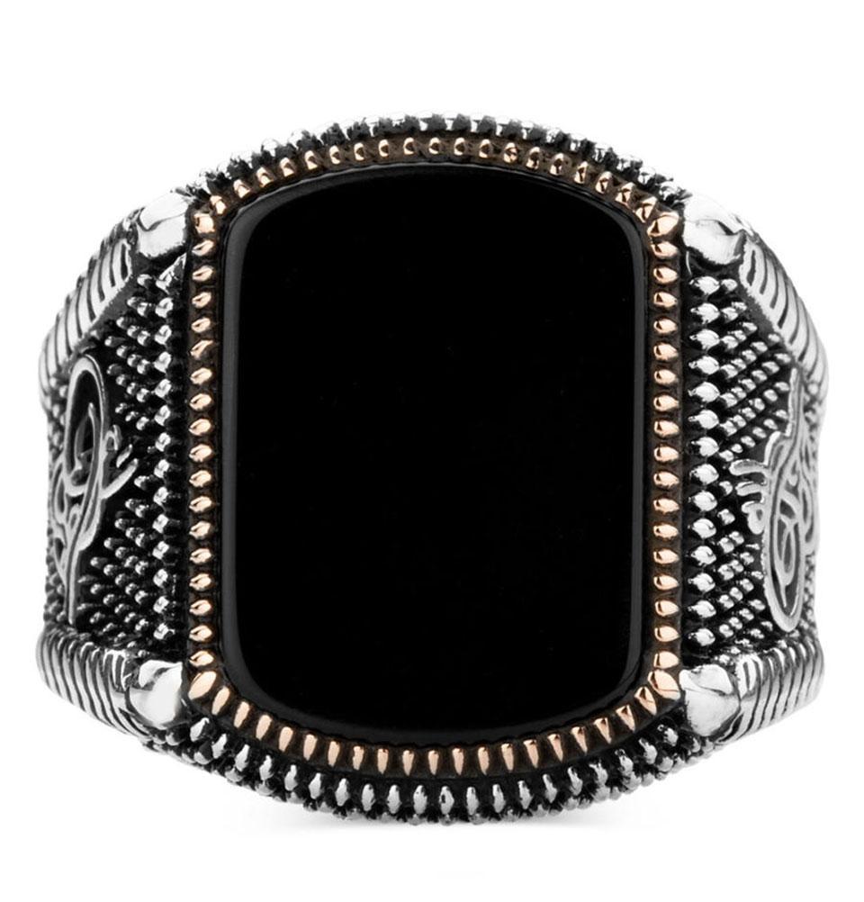Men's Silver Turkish Ring Black Onyx with Tughra