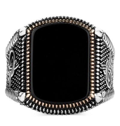 Men's Silver Turkish Ring Black Onyx with Tughra