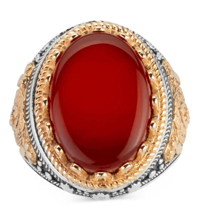 Men's Silver Turkish Ring Burgundy Agate